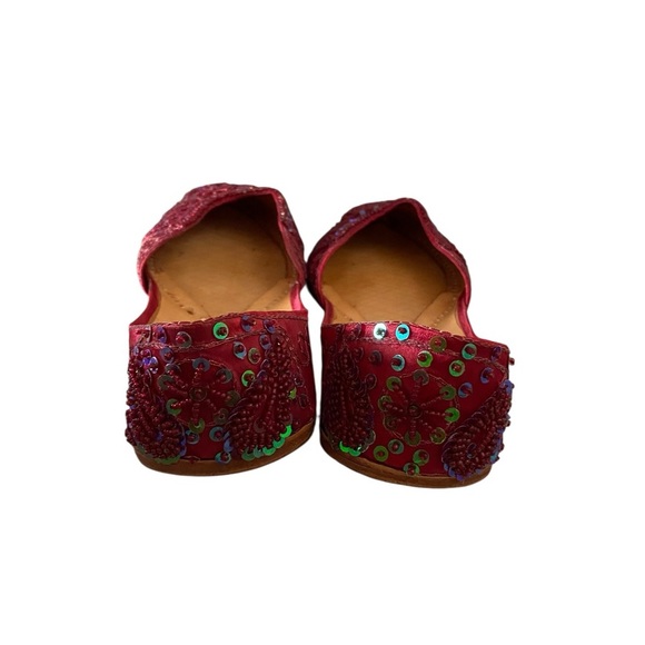 Red Green sequin beaded hand made Khussa flats genie shoes Fall Holiday Festive - Picture 7 of 8
